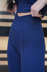 Flared Front Split Leggings- Navy